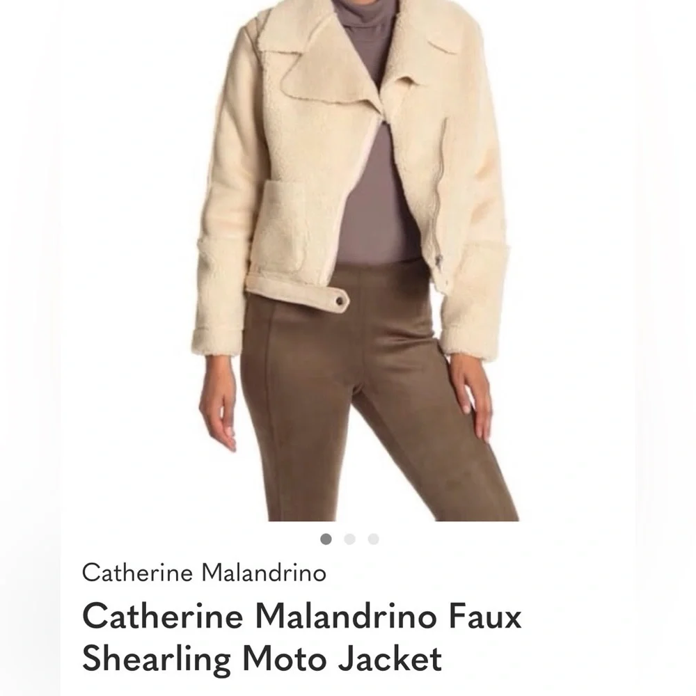 Catherine Maladrino Faux Fur Faux Leather Moto Jacket Casual Natural Size M